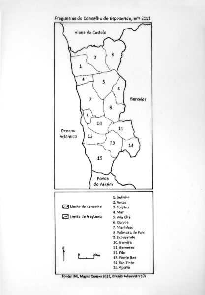 Mapa de enquadramento - Freguesias do Concelho de Esposende, em 2011