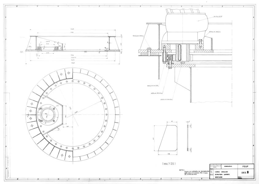 Desenho da Coroa circular - Suporte - Montagem de uma "Ponte rolante rotativa 2x 5 t/5 t x 22,00 m"